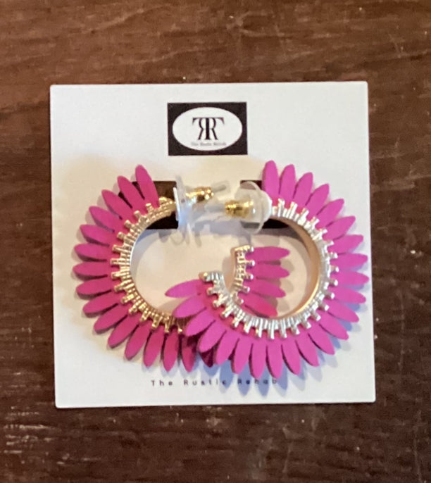 Wood Flower Hoop Earrings