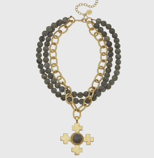 Susan Shaw Gold Cross Labradorite Multi-strand