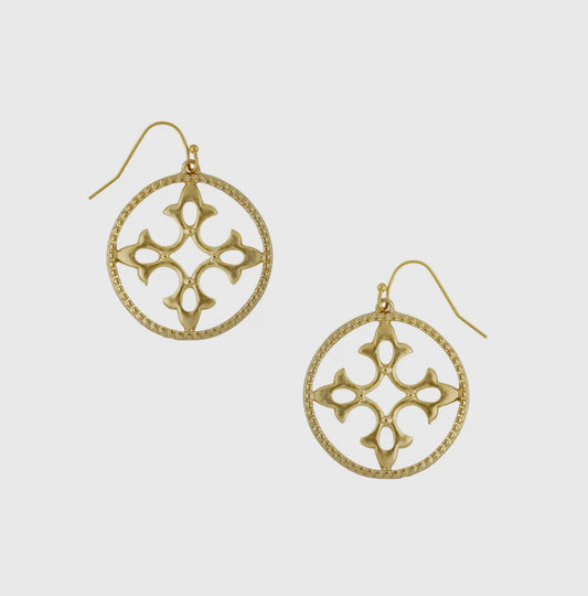 Gold Round Cut-Out Wire Earrings