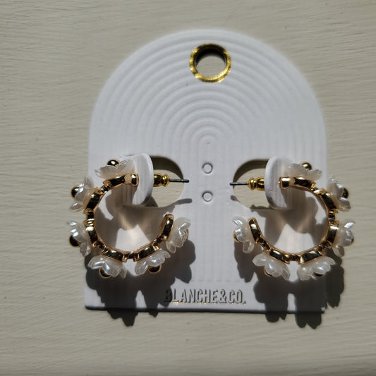 Pearly Flower Hoop Earrings