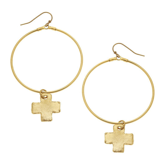Susan Shaw Cross Drop Hoop Earrings