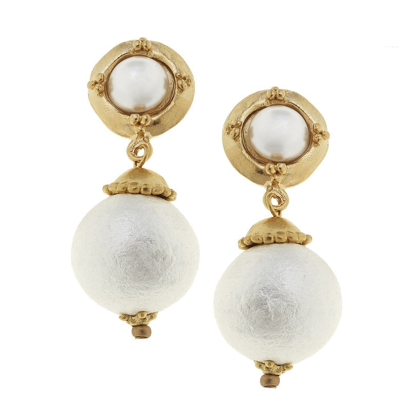 Susan Shaw Gold with Cotton Pearl Earrings