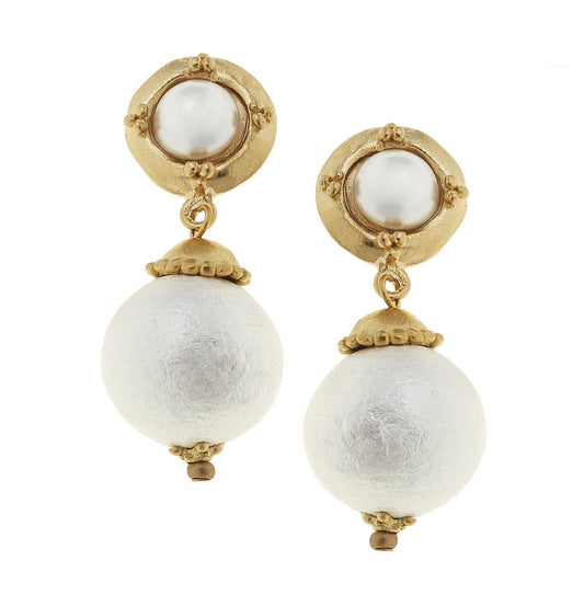 Susan Shaw Gold with Cotton Pearl Earrings