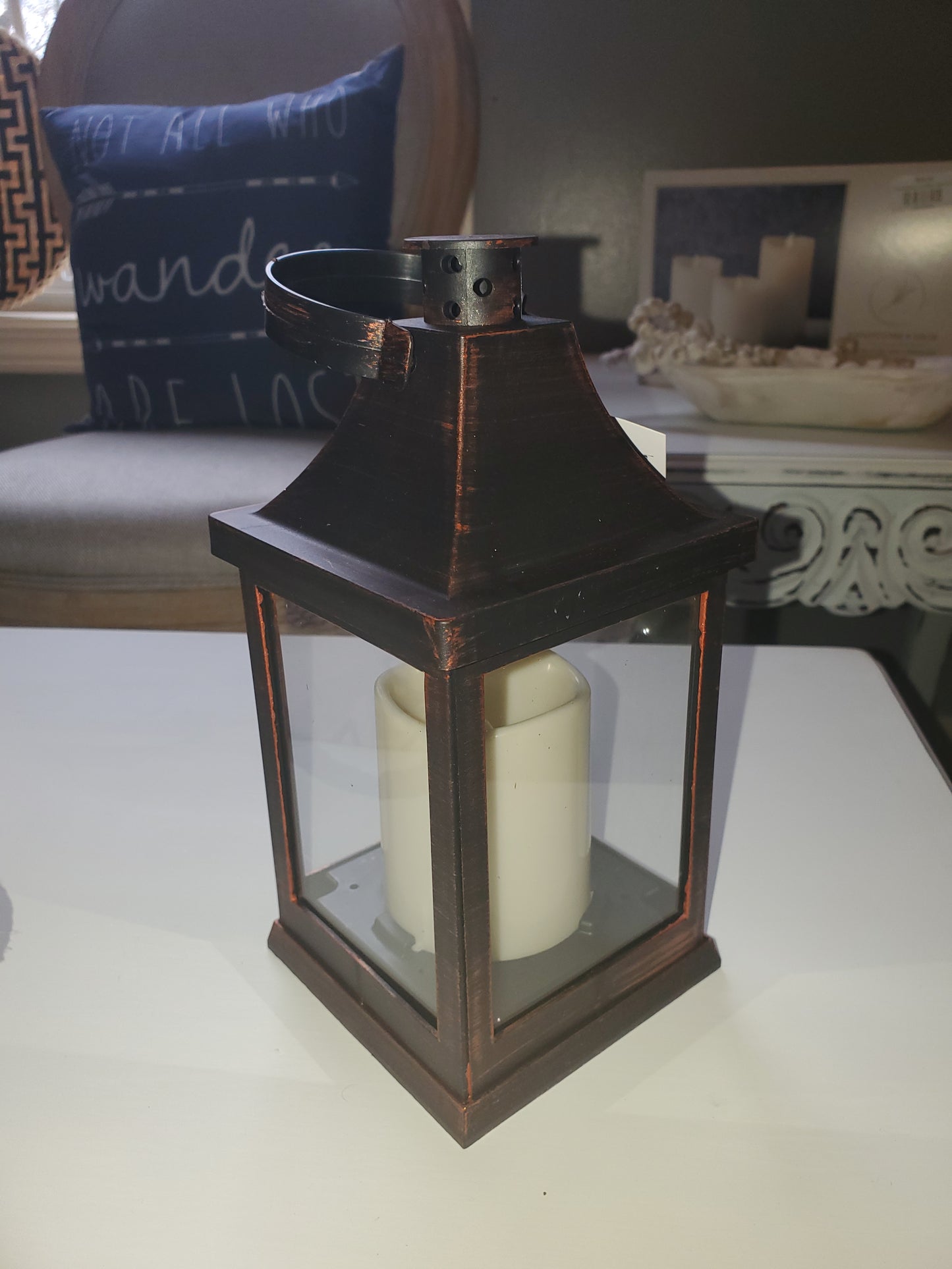 Mini Bronze Lantern with Candle