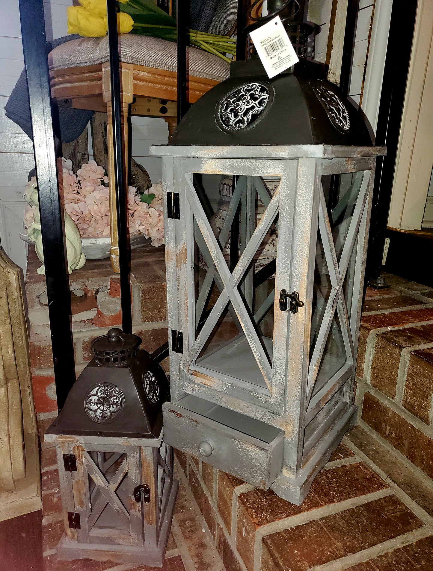 Jasper Gray Enclosed Lantern with Metal Top