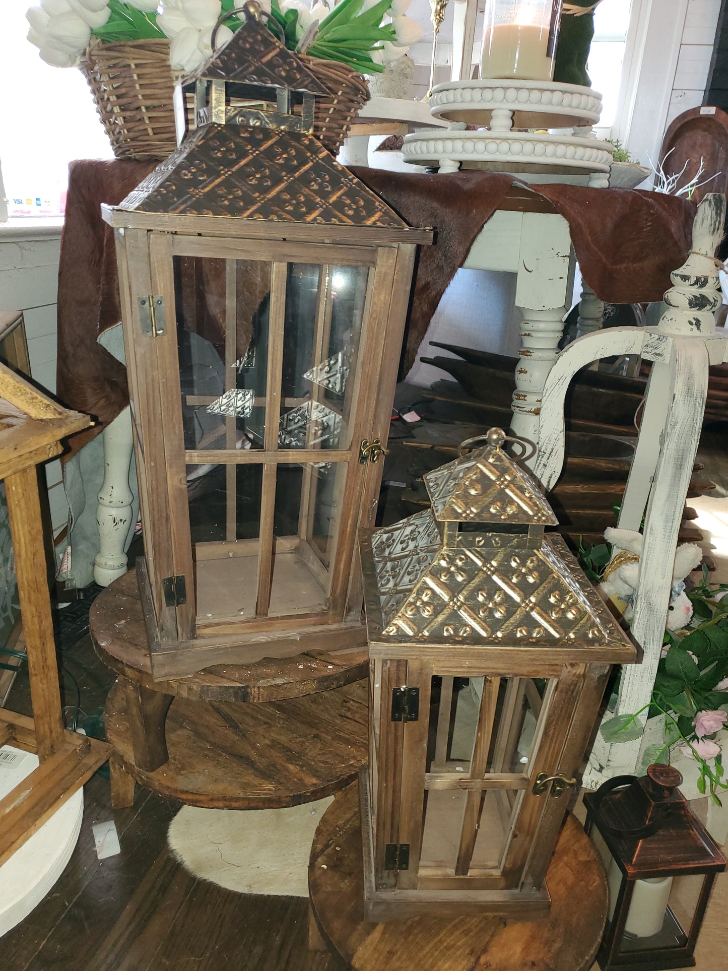 Orleans Brown Enclosed Lantern with Metal Top