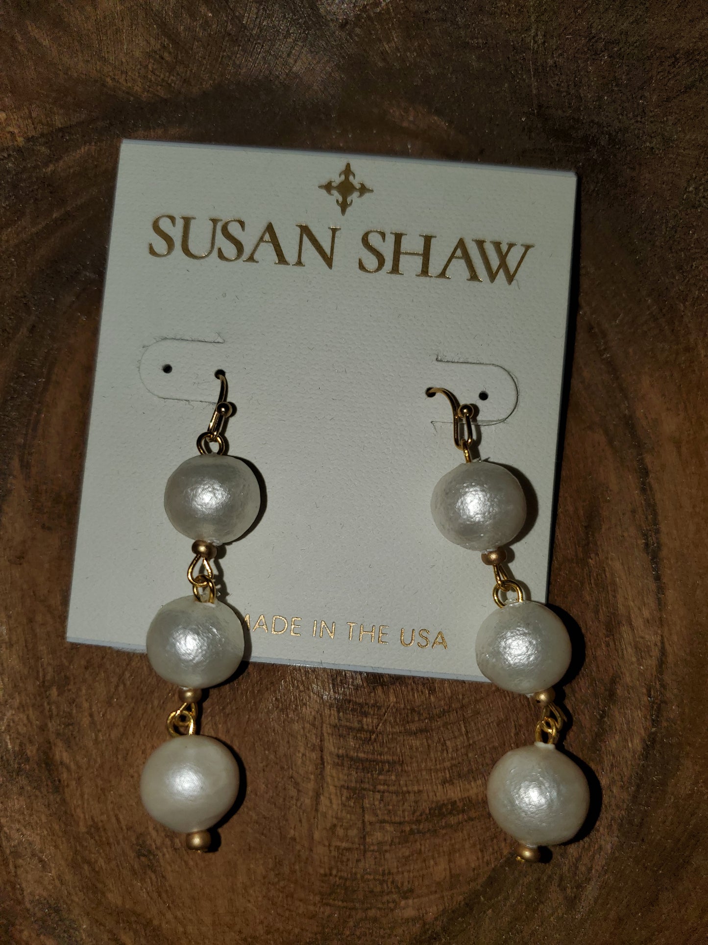 Susan Shaw Triple Tier Pearl Drop Earrings