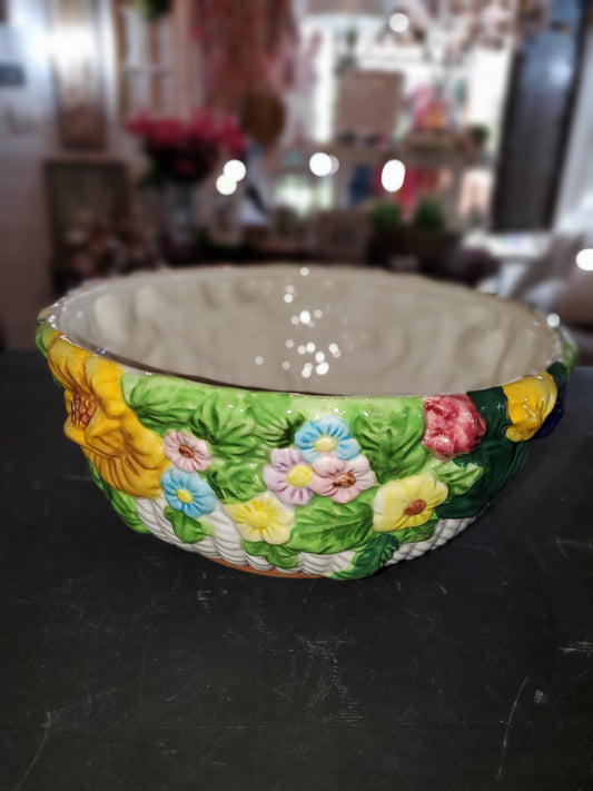 Woven Floral Basket Ceramic Bowl