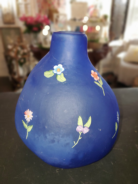 Matte Blue Floral Vase