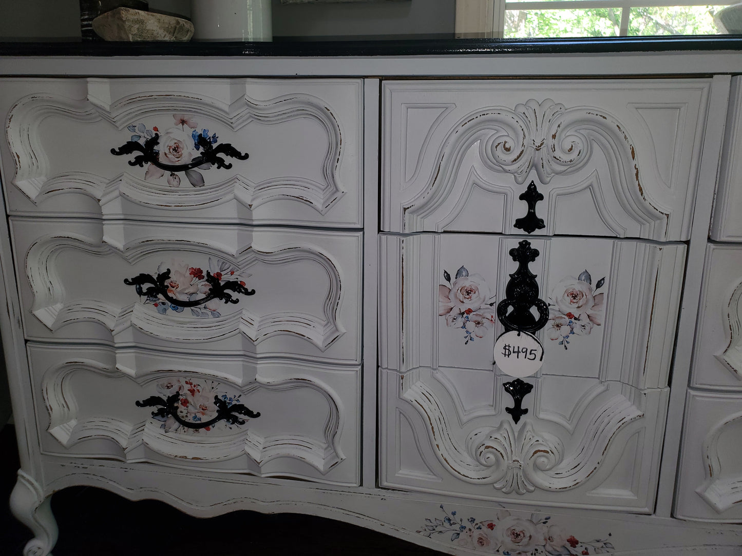 White Dresser with Floral Transfers