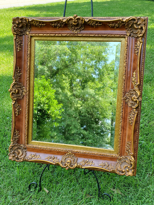 Wood Grain & Gold Resin Mirror