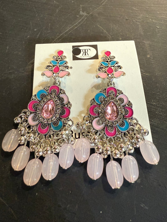 Pink and blue drop earrings