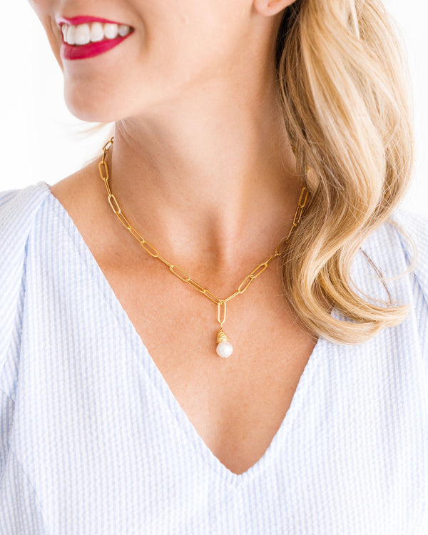 Susan Shaw Pearl Paperclip Necklace