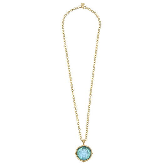 Susan Shaw Long Venetian Glass Cross Intaglio Necklace