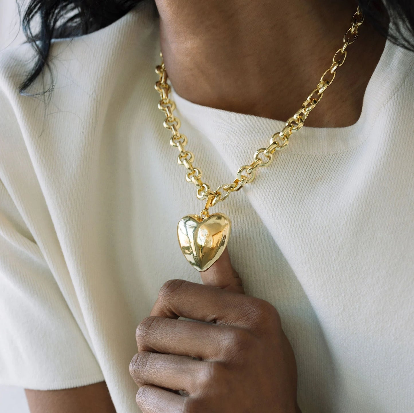 Gold Puff Heart Necklace
