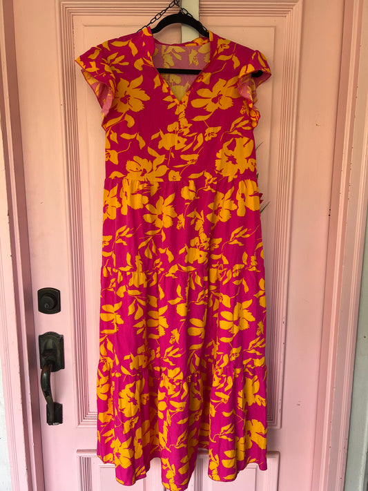 Hot Pink and Gold Floral Dress