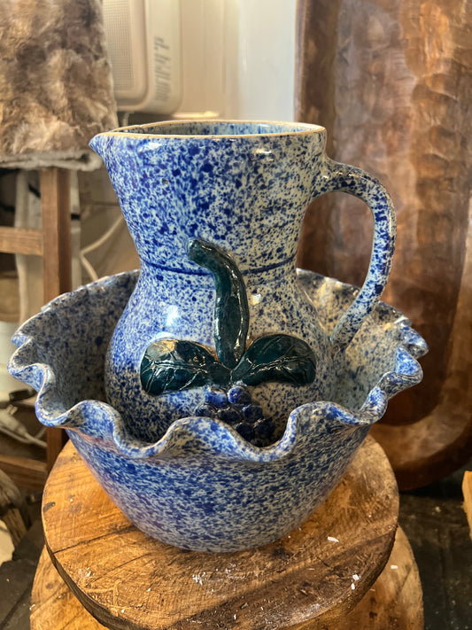 Speckled Pottery Pitcher with Bowl Set
