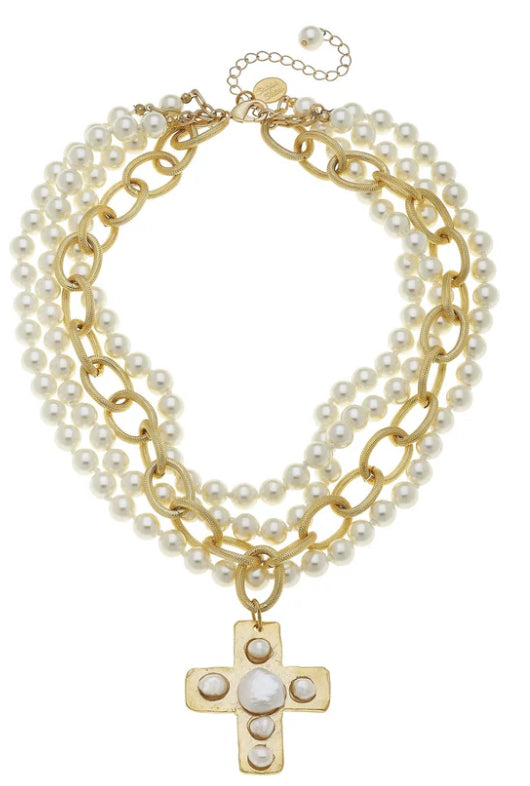 Susan Shaw Pearl Cross Multi-Strand Necklace