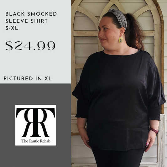 Black Smocked Sleeve Top