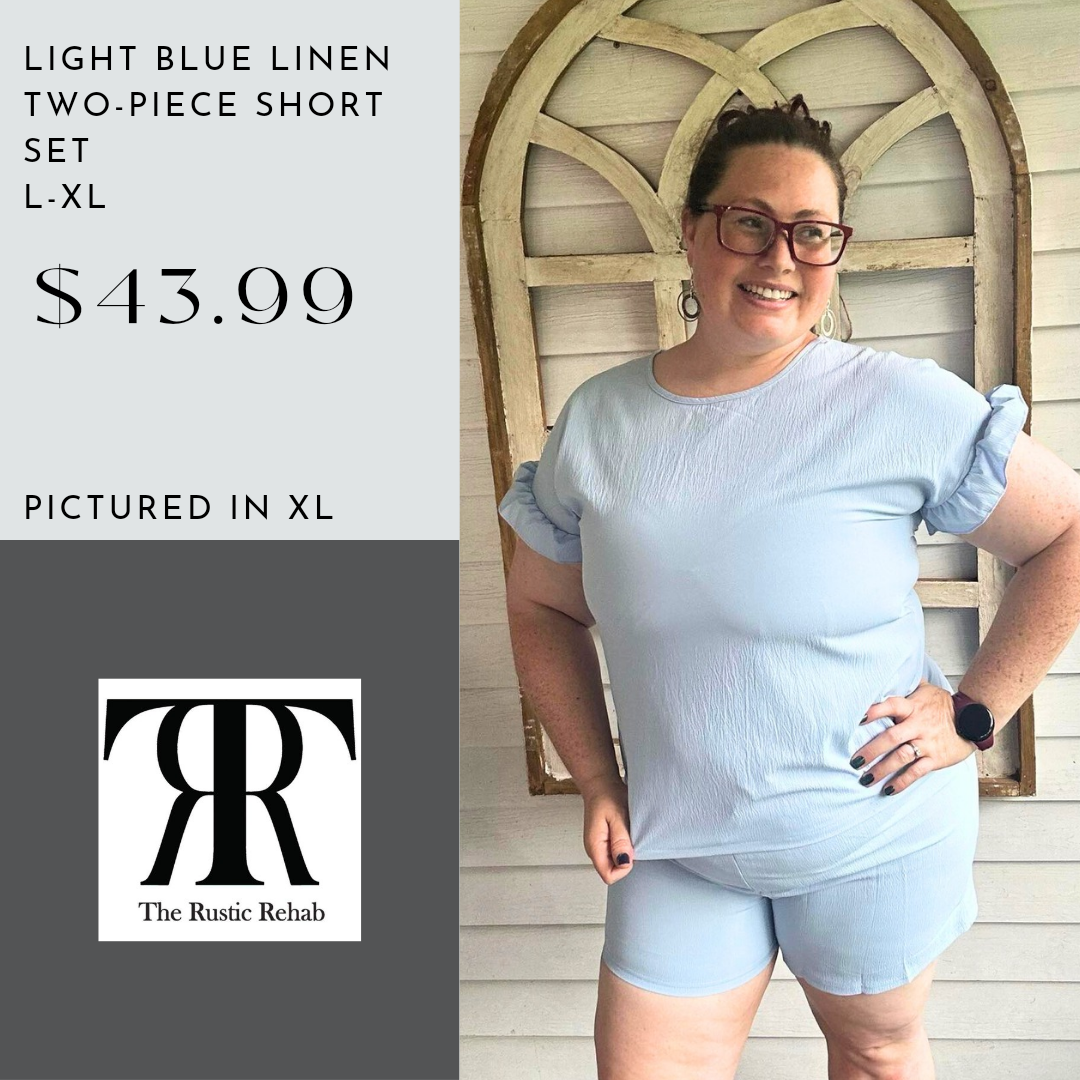 Light Blue Linen Two-Piece Short Set