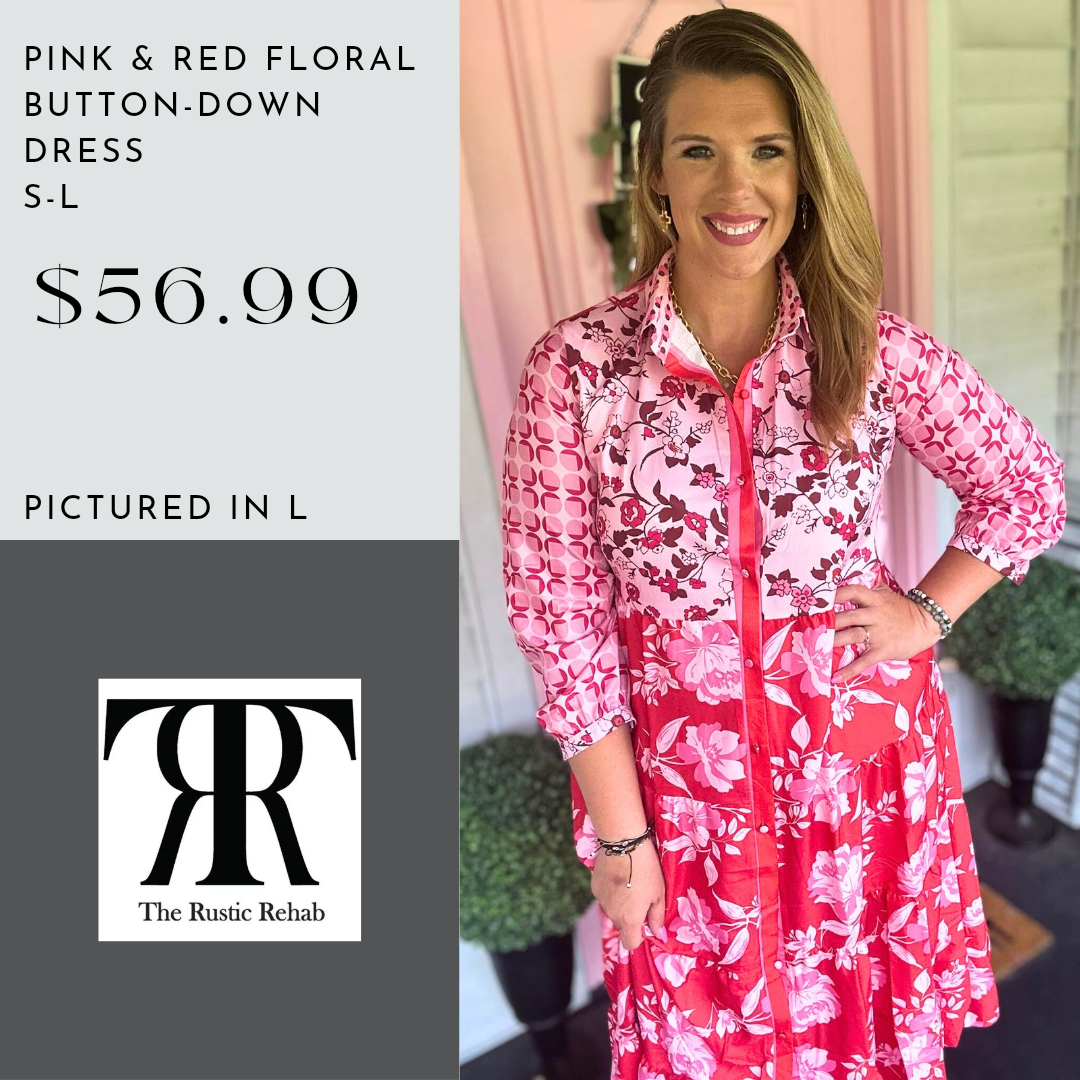 Pink & Red Floral Button-Down Dress