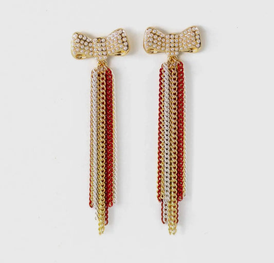 Bow dangle earrings red/white/gold