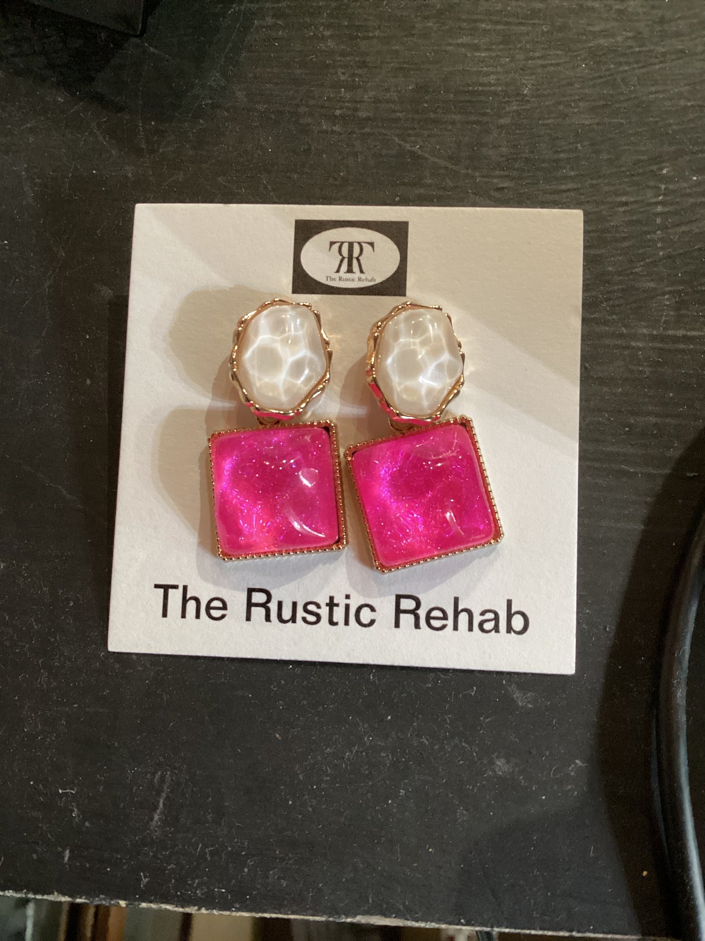 White and pink glitter earrings