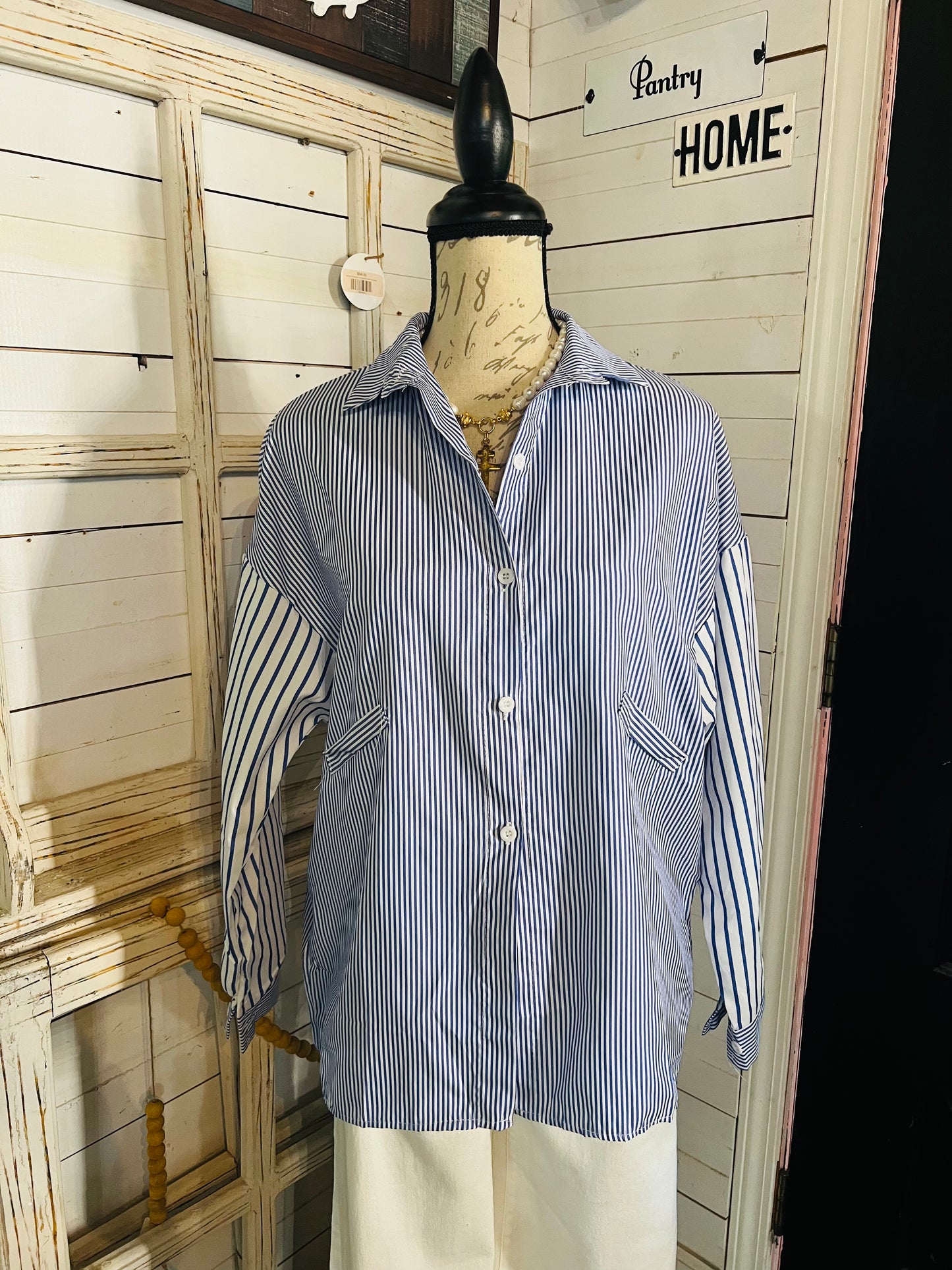Button down with striped sleeve