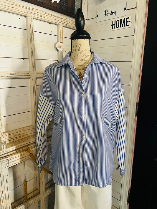 Button down with striped sleeve