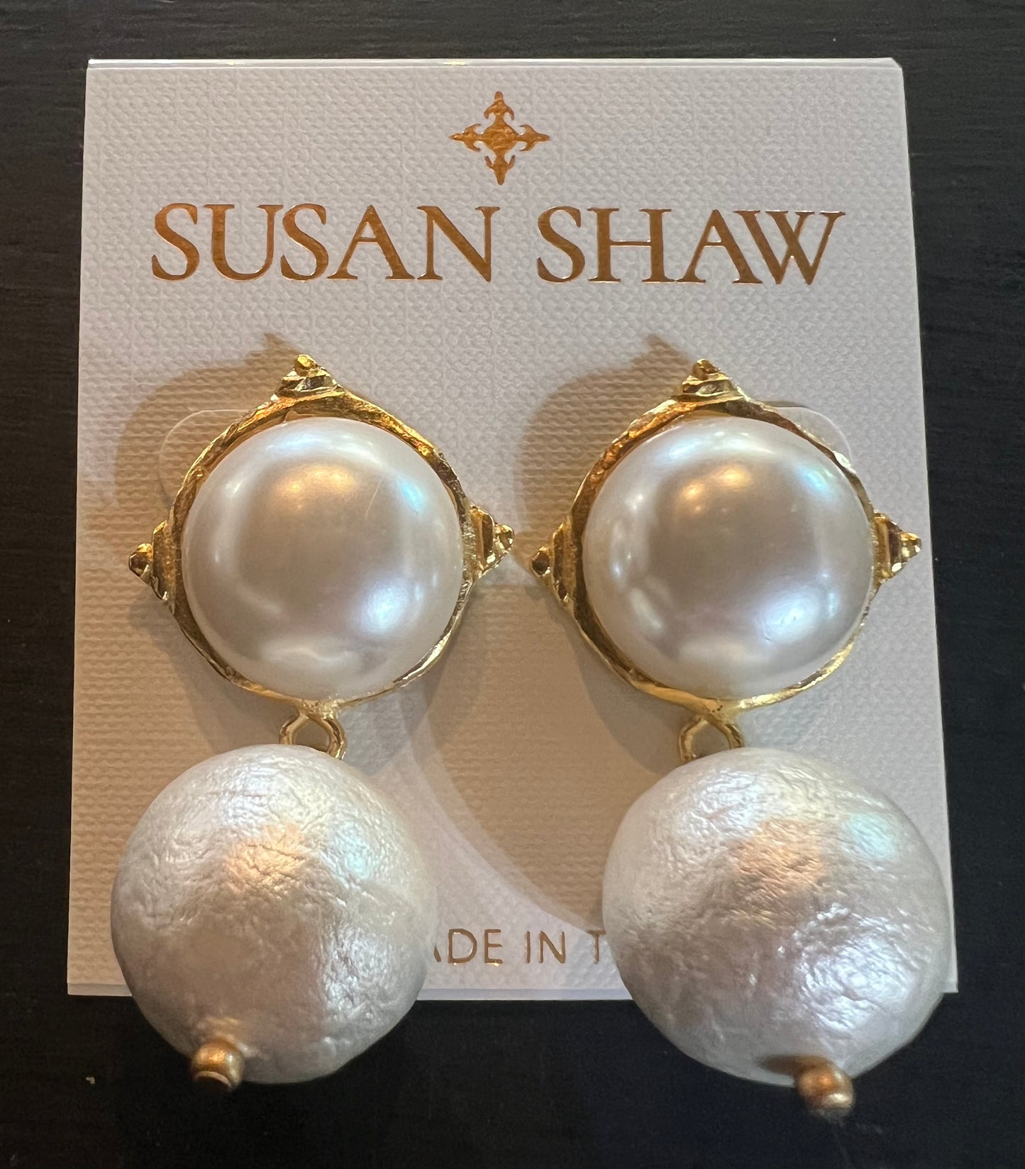 Susan Shaw Pearl Cab Drop Earrings