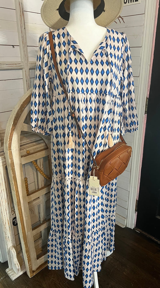 Navy diamonds print maxi dresses