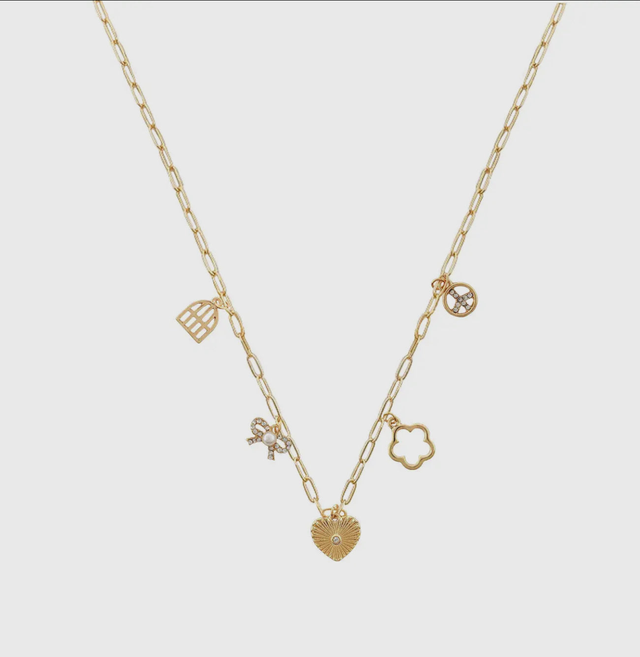 Heart, Bow, and Flower Gold Charm