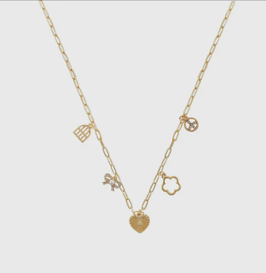 Heart, Bow, and Flower Gold Charm