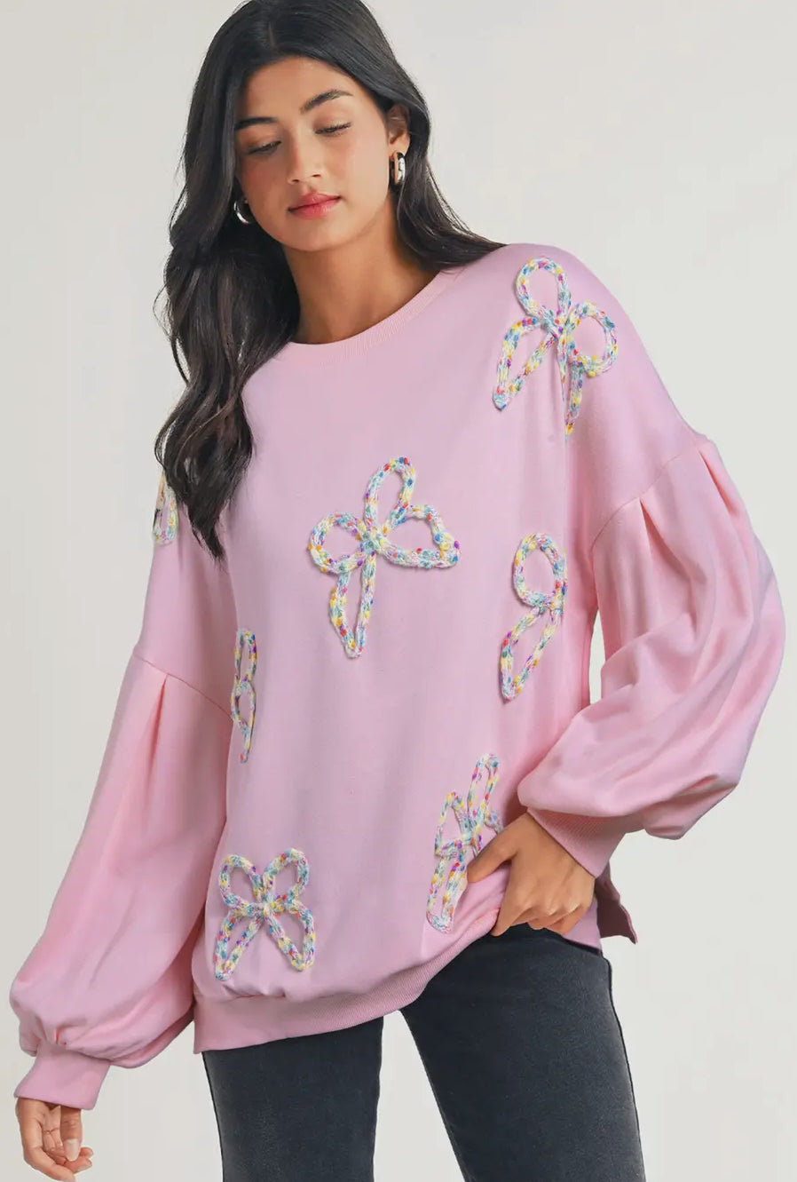 Bow Decor Pullover Sweatshirt