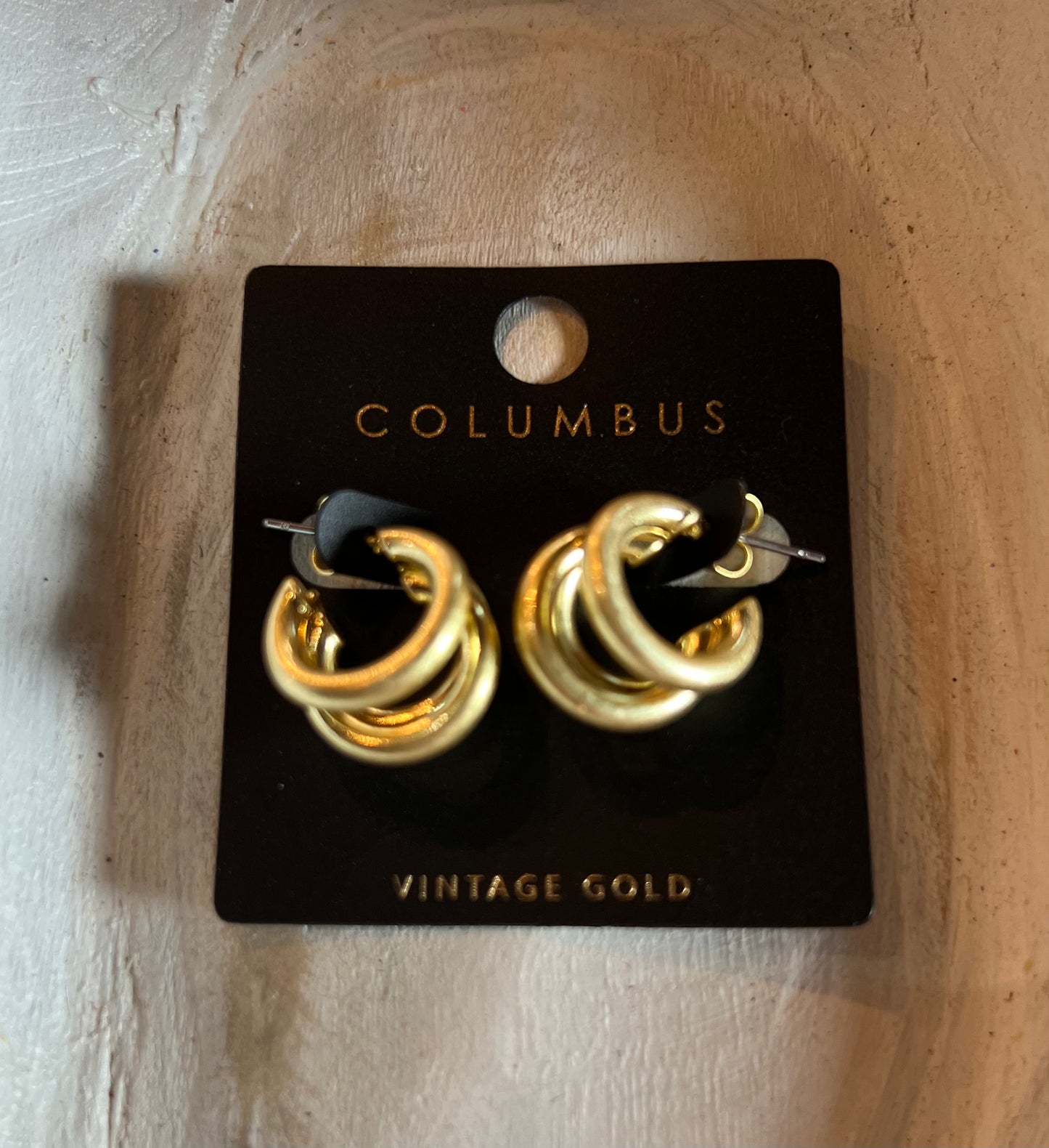 Vintage Gold Triple Hoop Earrings
