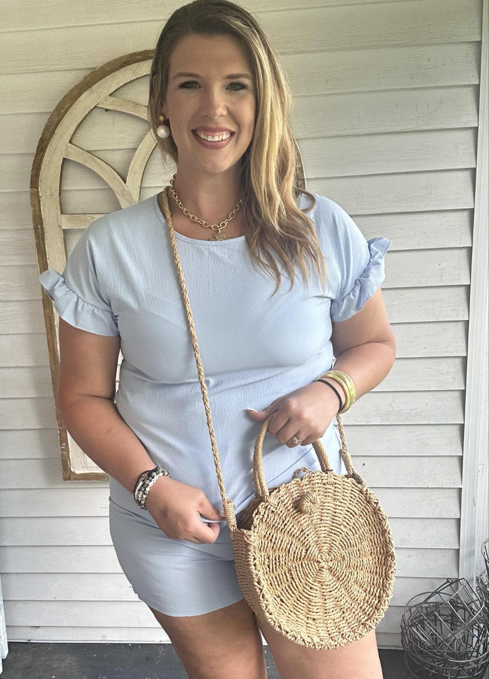 Light Blue Linen Two-Piece Short Set