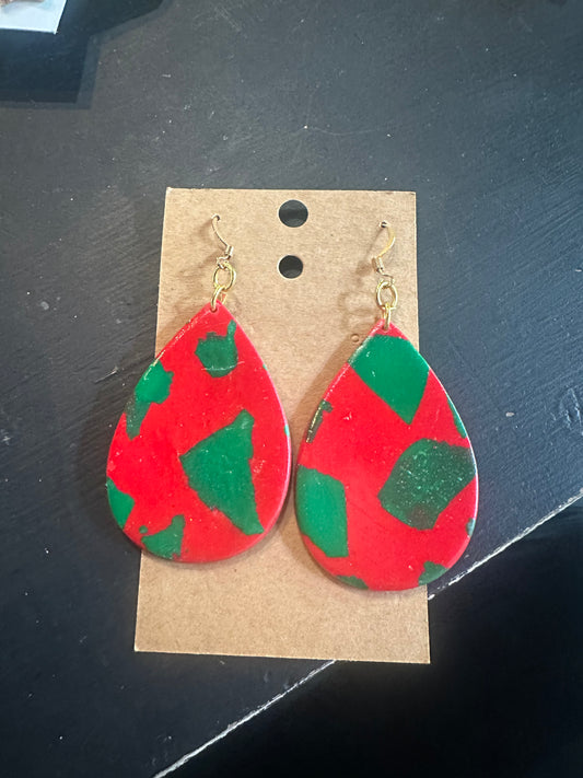 Green and red tear drop / Cindy Moore earrings