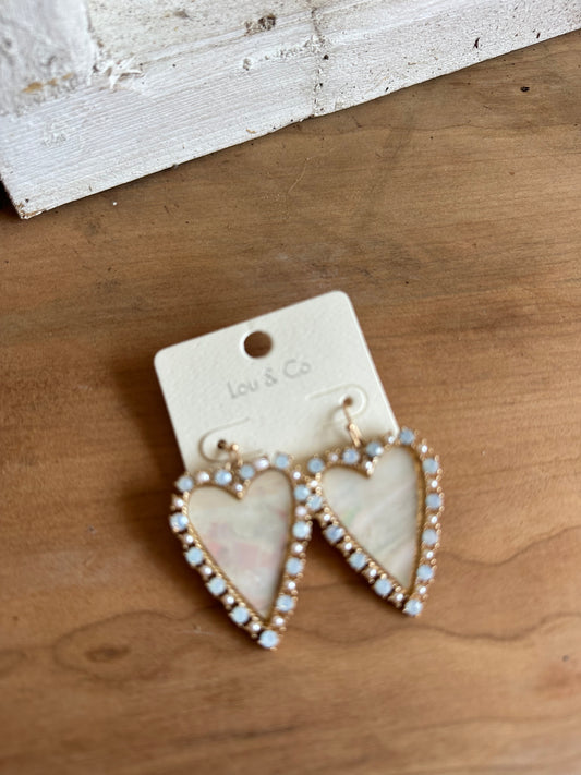 Heart with stone trim earrings