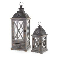 Jasper Gray Enclosed Lantern with Metal Top