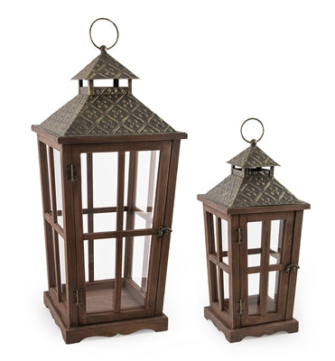 Orleans Brown Enclosed Lantern with Metal Top