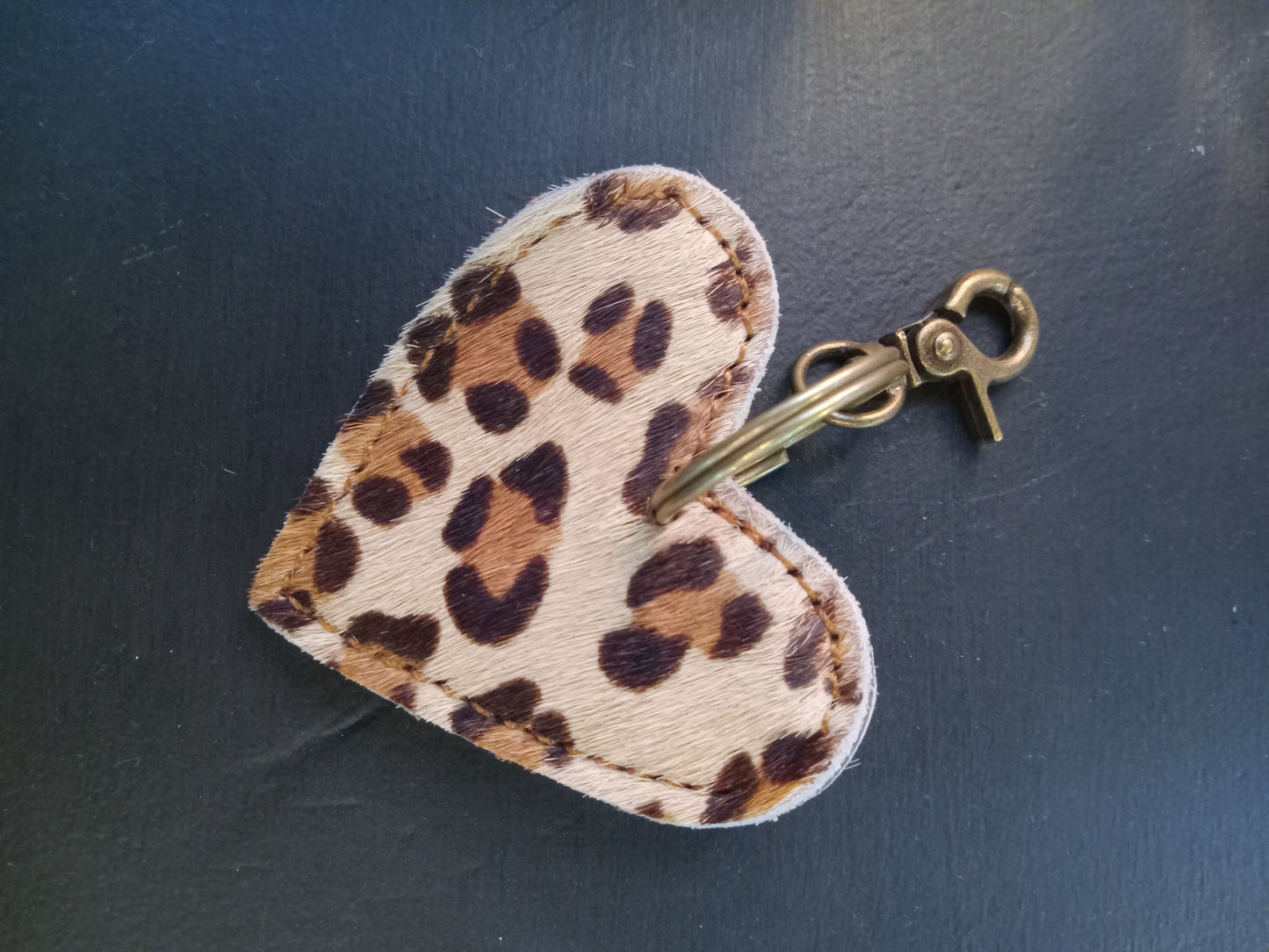 Wild heart leopard cowhide keychain