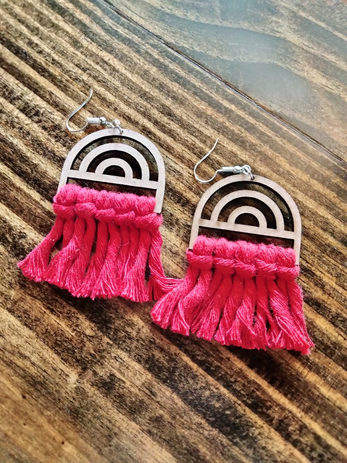 Wood Macrame Earrings