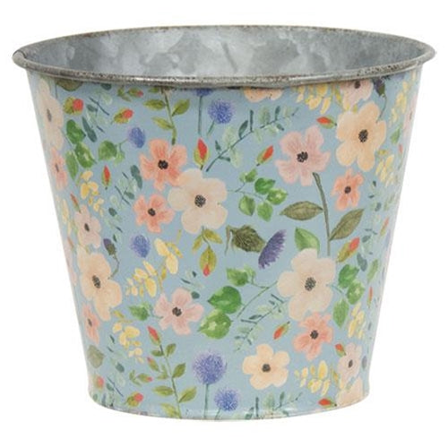 Vintage Blue Floral Metal Bucket