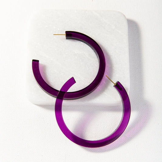 Clear Purple Hoop Earrings