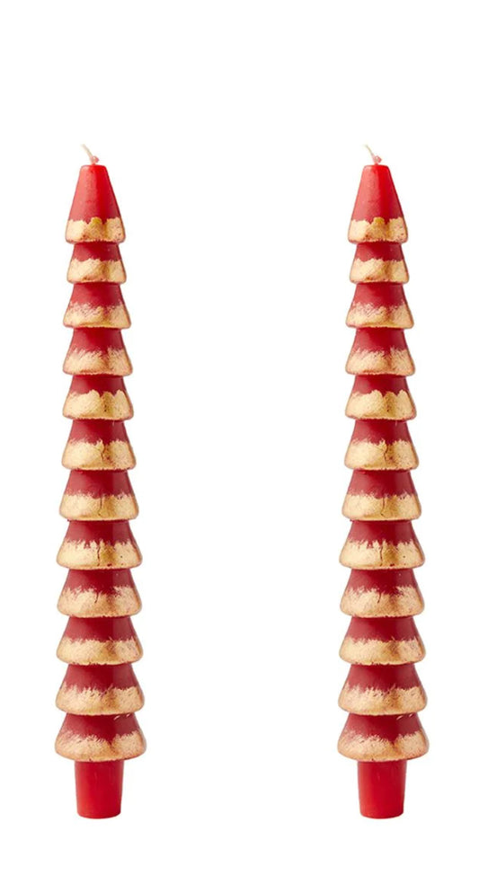 Set Of 2 Taper Candles Red Tree