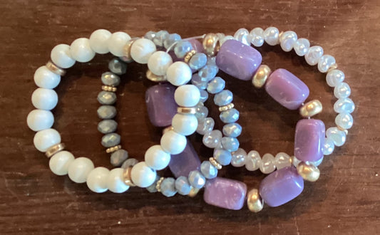 Beaded Wood & Crystal Bracelet Stack
