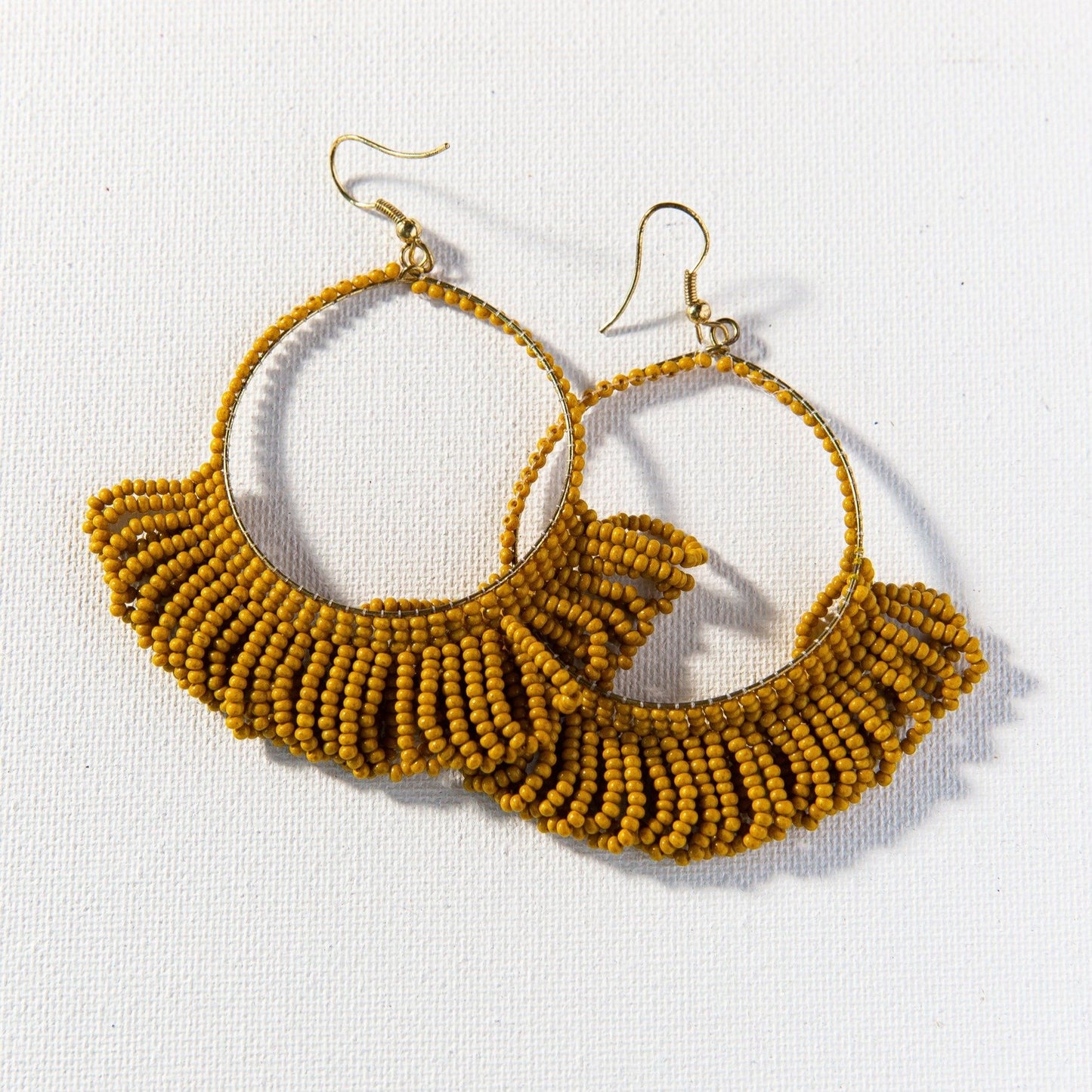 Fringe hoop seed bead earrings 3.5”