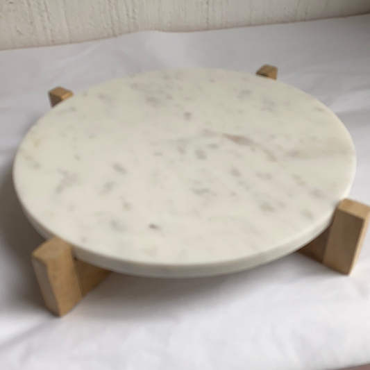 Wood riser with marble insert
