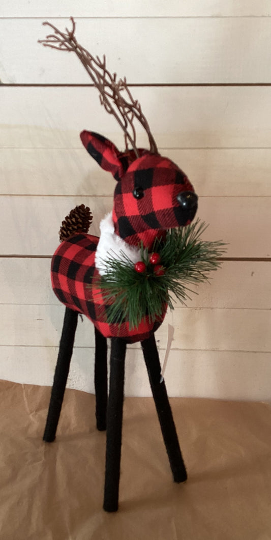 Red Checkered Reindeer Decor