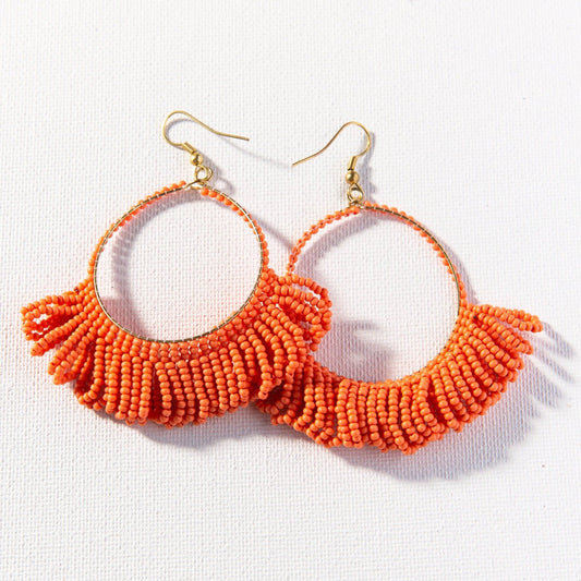 Seed Bead Loop Fringe Hoop Earrings